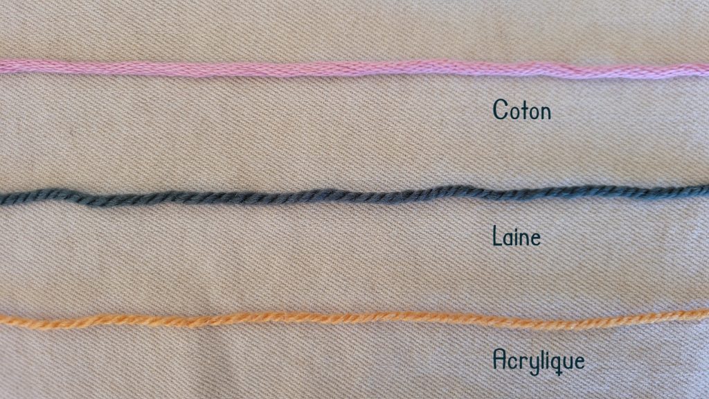 Comparatif de fils de coton, de laine et d'acrylique